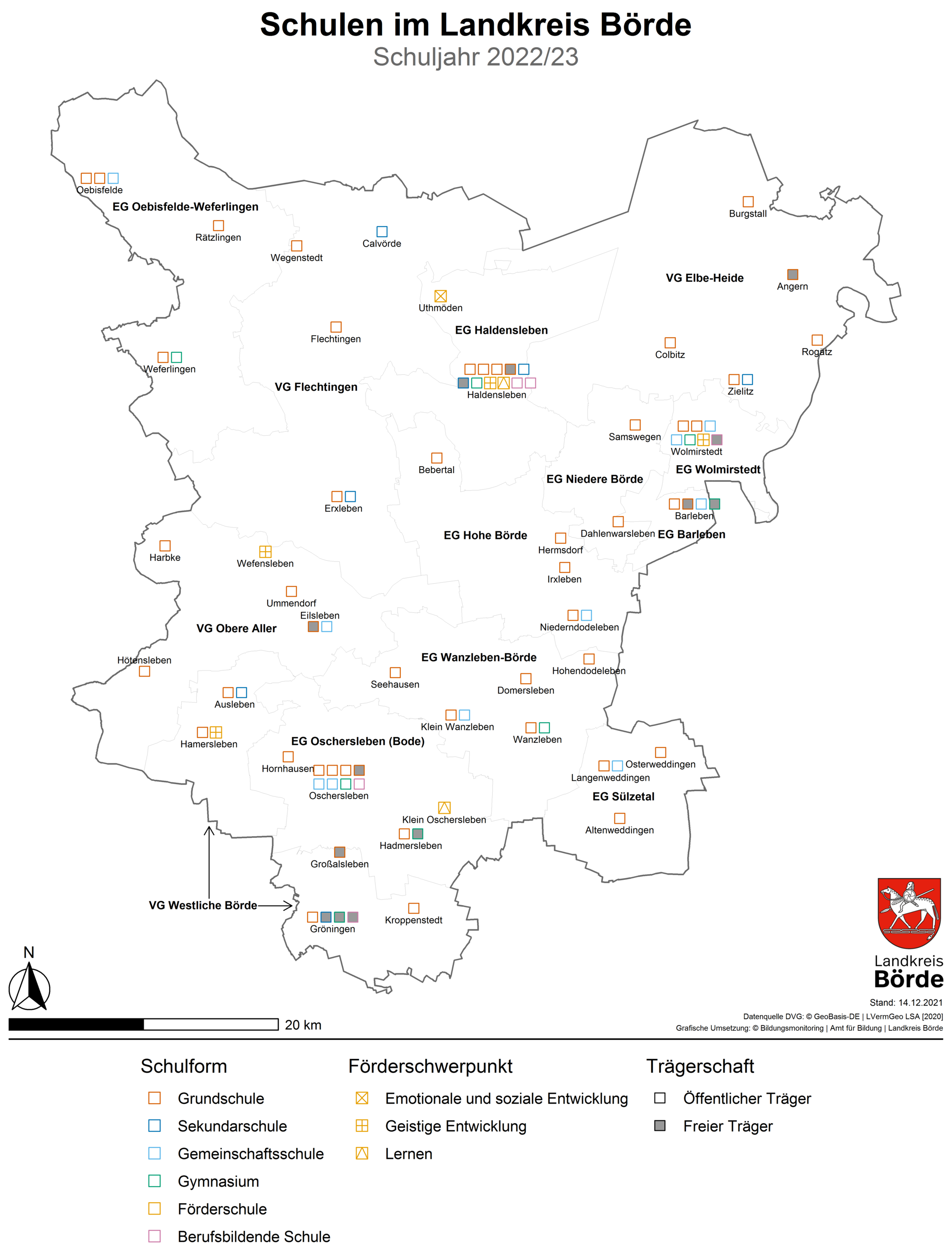 Karte der Schulstandorte im Landkreis Börde